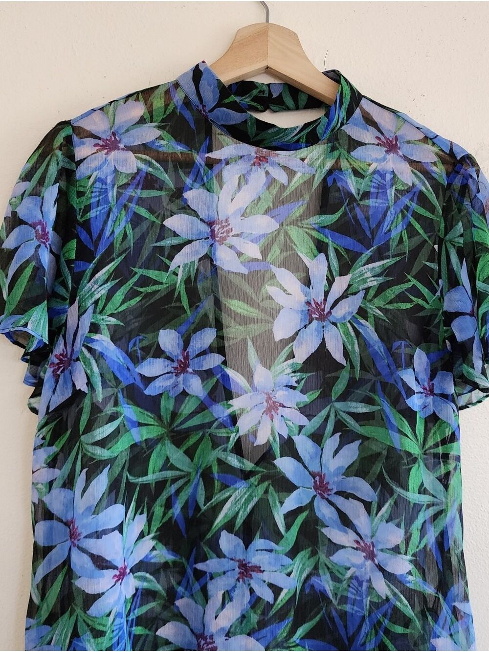 Forever 21 Sheer Floral Mock Neck Open Back Tie Waist Mini Dress - Picture 7 of 15